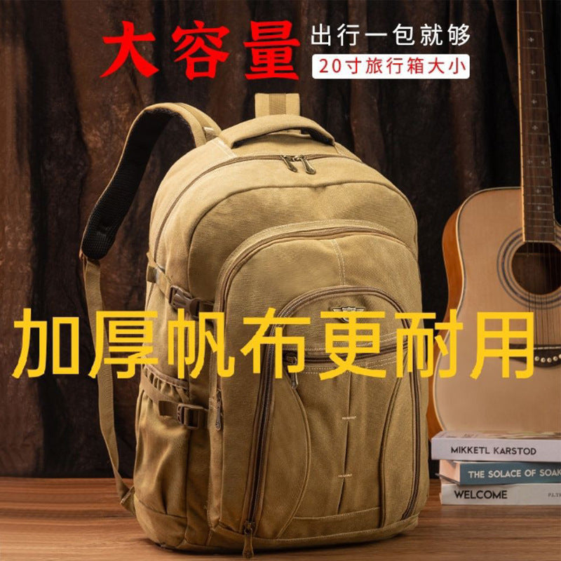 A Wholesale durable wear-resistant extra-large capacity thickened canvas backpack men's retro fashion travel outdoor mountaineering back