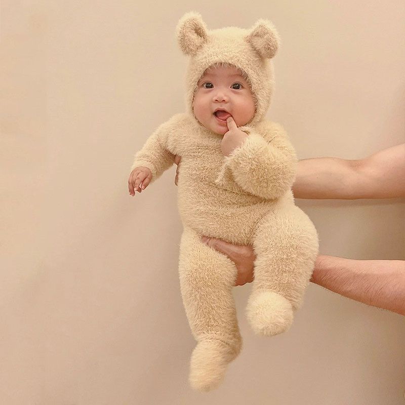 A baby clothes autumn and winter onesies boys and girls babies cute super cute mink hair foot-wrapped Romper clothes go out climbing clothes