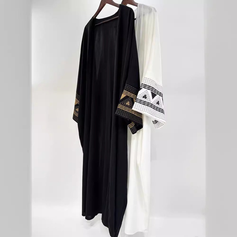 Women's Muslim cardigan embroidered outer drape abaya bat sleeve dress embroidered