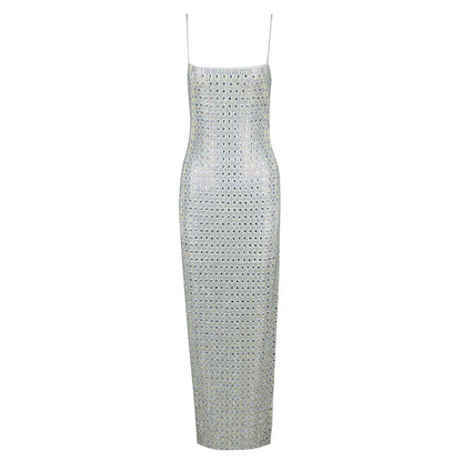 A 2024 summer European and American new fashion and sexy temperament hot diamond suspender long bandage skirt high-end bandage long skirt