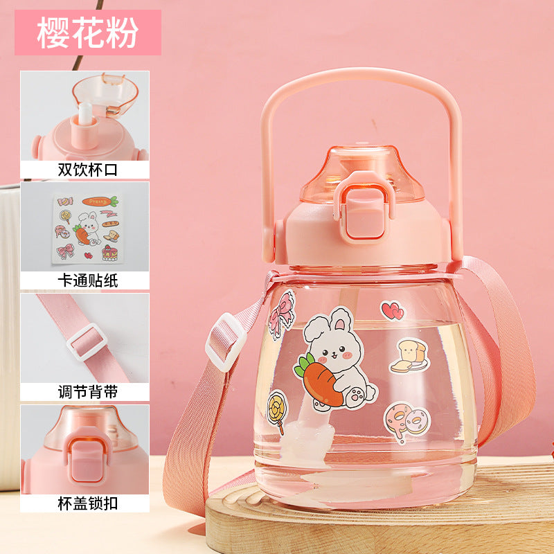 A Big Belly Cup Children's Water Cup High Appearance and Large Capacity Plastic Net Red Straw Cup Customized Ton Ton Water Bottle for Male and Female Students