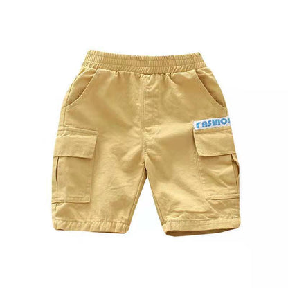 Pantalones cortos de algodón puro para niño para el verano de 2024, pantalones cortos nuevos para ropa de trabajo infantil, pantalones de cinco piezas para niños pequeños, pantalones de moda y de tendencia. 