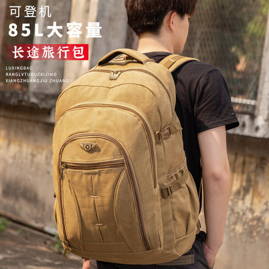 A Wholesale durable wear-resistant extra-large capacity thickened canvas backpack men's retro fashion travel outdoor mountaineering back