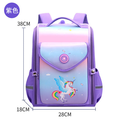 A new gradient integrated elementary school backpack for boys in grades one, two, three, four, five, and six, spine protection children's backpack for girls