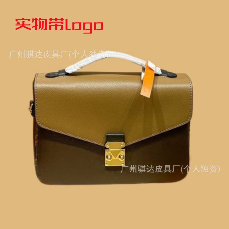 A 2024 new classic old flower messenger bag trendy versatile leather yellow flower portable chain diagonal span women's bag with logo