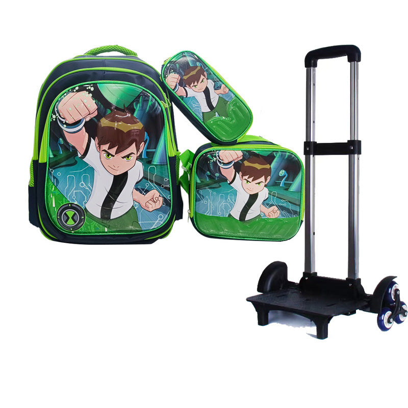 A Factory spot new foreign single three-piece backpack boys, girls, primary school students, children's trolley schoolbags, large capacity