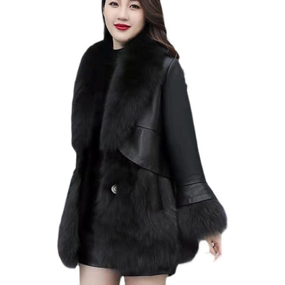 A autumn and winter Haining fur coat female Korean version imitation fox hair slim and thin medium and long leather coat fur coat