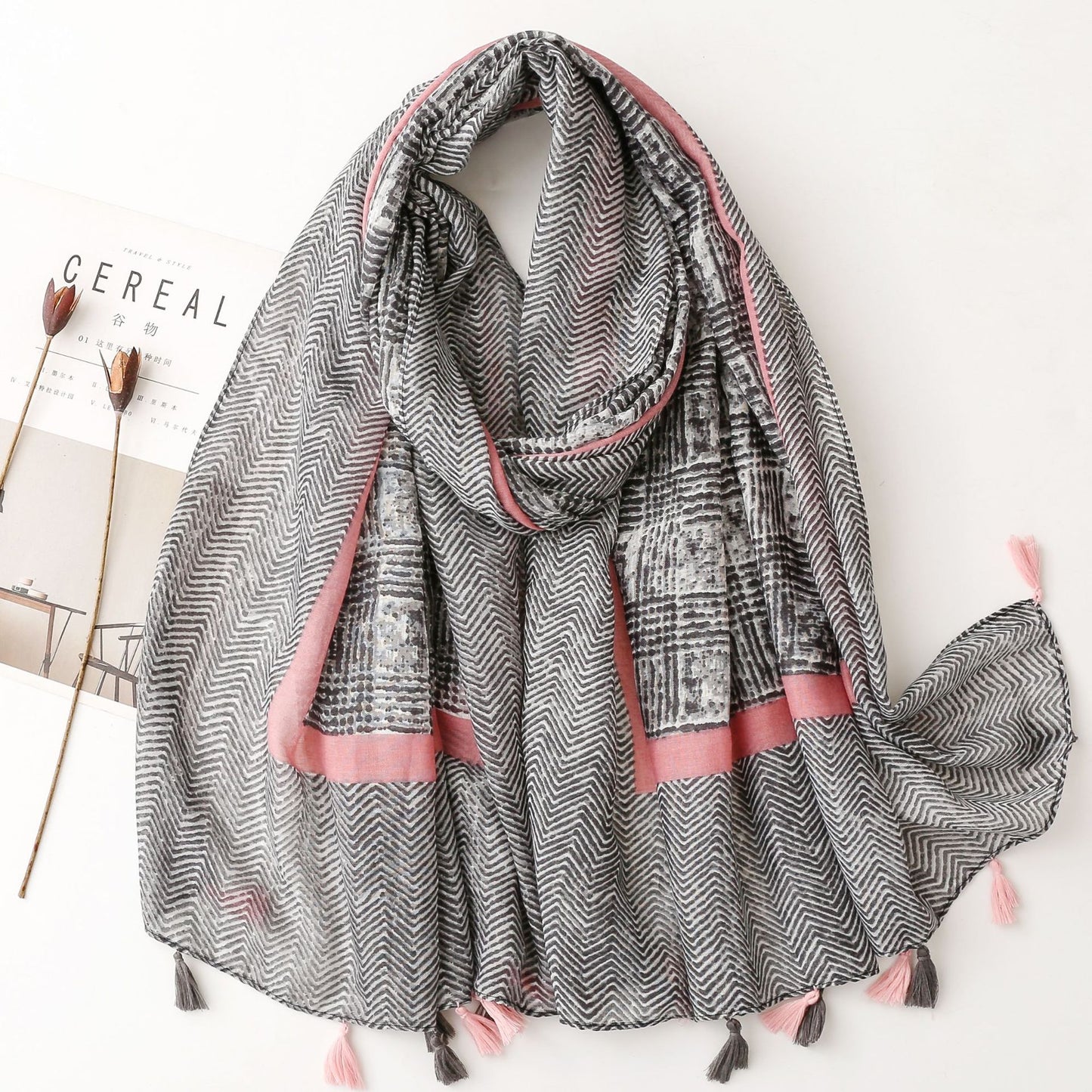 A Yitao Scarf Creative Ethnic Style Cotton and Hemp Hand Feel Scarf Women's Orange Wheat tassel Tourist Beach Scarf Shawl