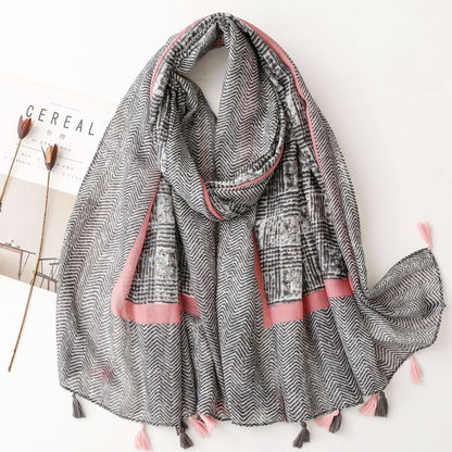 A Yitao Scarf Creative Ethnic Style Cotton and Hemp Hand Feel Scarf Women's Orange Wheat tassel Tourist Beach Scarf Shawl