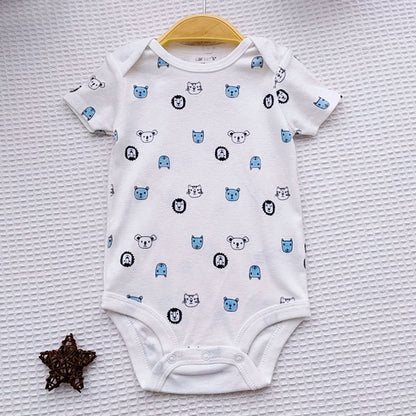 Wholesale of short sleeved jumpsuit for male and female infants and young children, newborn pure cotton wrapped buttocks, baby cartoon summer children's clothing