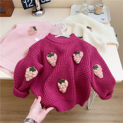 Korean children's clothing winter girls fashionable three-dimensional round neck knitted children's sweater little girl versatile top tidal 0.26kg