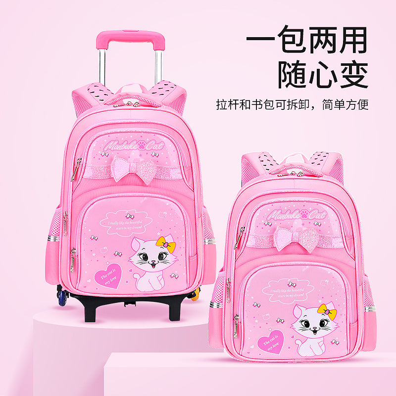 A elementary school student's school bag, girl's six wheeled climbing ability, children 2nd to 6th grade, 5 large capacity waterproof, reducing weight for 7-12 years old