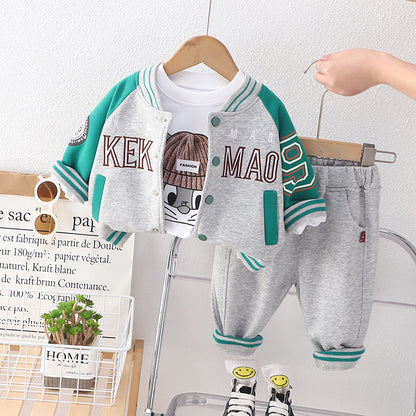 A Hot-selling autumn men's and women's children's clothing letter three-piece baseball jersey 80-120cm three-piece set with autumn clothing