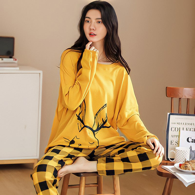 Una gran cantidad de pijamas al por mayor para mujer, primavera y otoño, manga larga, otoño e invierno, ropa de estar por casa, traje holgado simple de talla grande para mujer, ropa exterior 