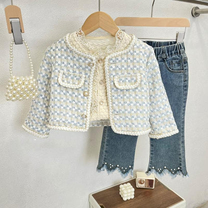 Abrigo fragante para niña, nueva edición coreana, traje de estilo occidental a la moda para bebés y niños, top con temperamento