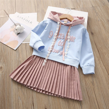 Girl's long sleeved hoodie dress Korean version Girl's hooded pleated fake two princess dresses 0.28kg