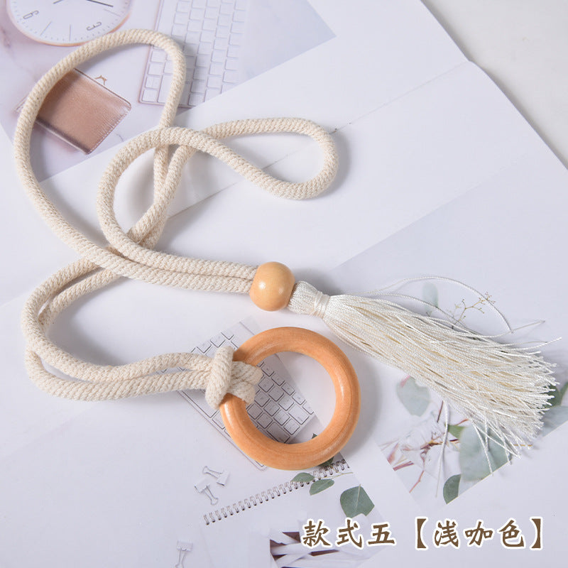 A Cross-border Nordic simple curtain strap wooden ring creative storage buckle strap tassel lace decorative accessories accessories