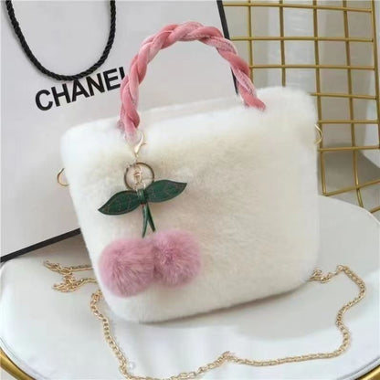 Bolso de mano con forma de conejo de peluche y cerezas, bonito y femenino 