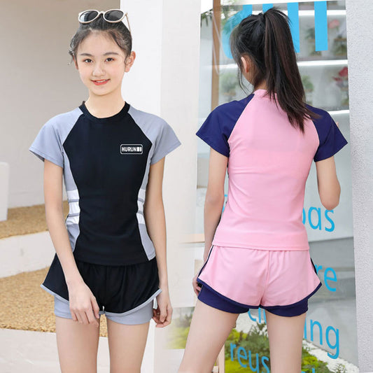 Traje de baño femenino de estilo dividido para adultos, traje de baño para niñas de ángulo plano, combinación de colores de aguas termales de celebridades de Internet, entrenamiento conservador de protección solar para estudiantes de secundaria, 0,15 kg 