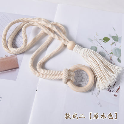 A Cross-border Nordic simple curtain strap wooden ring creative storage buckle strap tassel lace decorative accessories accessories