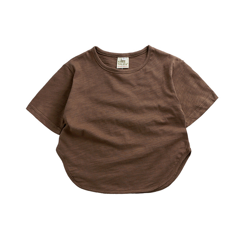 Ropa para niños Camiseta de verano Camiseta de manga corta para niños Camiseta de color caramelo Versión coreana Camiseta holgada de forma ancha para niños y niñas 