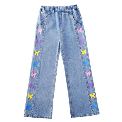 Girls' Jeans 2023 Spring and Autumn New Clothes: Big Kids Wide Leg Pants, Children's Straight Leg Pants, Loose Long Pants, 12 Year Old Tide 0.4kg