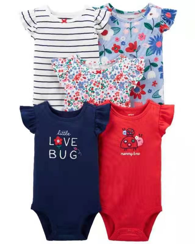 Summer baby jumpsuit short sleeved 5-piece set for male and female babies, exporting high-end hip-hop pants, A-class cotton suspenders for foreign trade