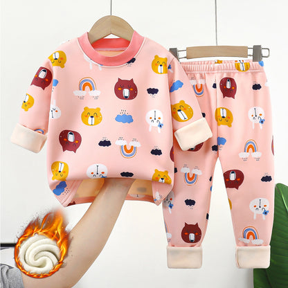 A Children's thermal underwear set Boys, middle children and girls fleece thickened long johns baby pajamas infant children's clothing