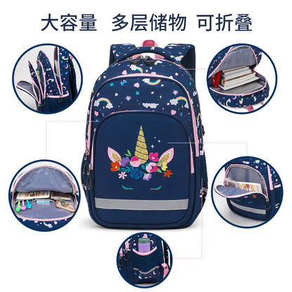 A amazon new style primary school student print kids backpack schoolbag load reduction three-piece school bag wholesale