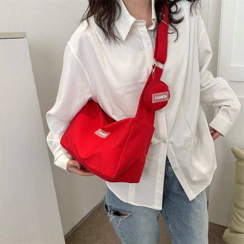 A 2024 New Crossbody Bag Student Classroom Bag Women's Instagram Wind Series Large Capacity Solid Color Mother and Child Bag Single Shoulder Bag