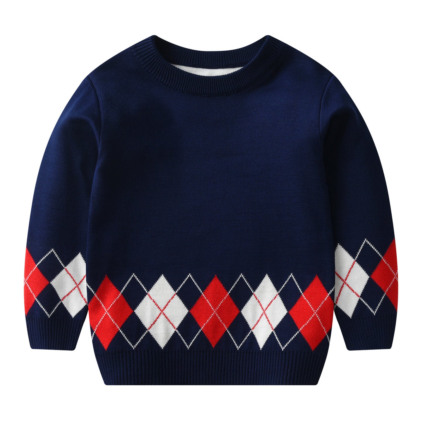 A factory direct sales of new European, American autumn and winter children's plaid sweater double-layer boy baby pullover bottoming knitted sweater