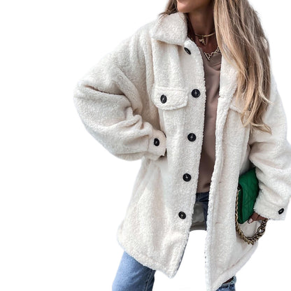 Jacket women's winter new Amazon European and American clothing single-breasted lapel cardigan warm plush top