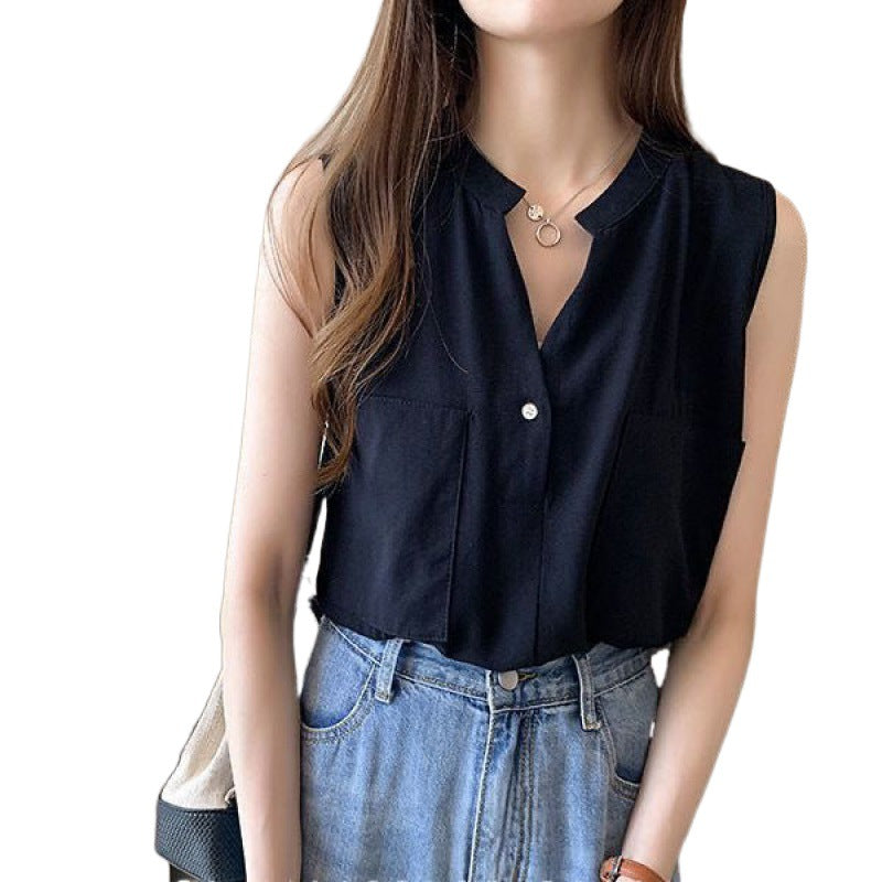 A vest sleeveless shirt women's summer new versatile top foreign style shirt Korean version T-shirt loose chiffon shirt