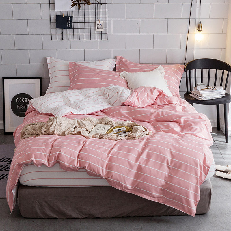 A Amazon simple unprinted style plaid strip duvet cover good bedding three or four piece set spot wholesale