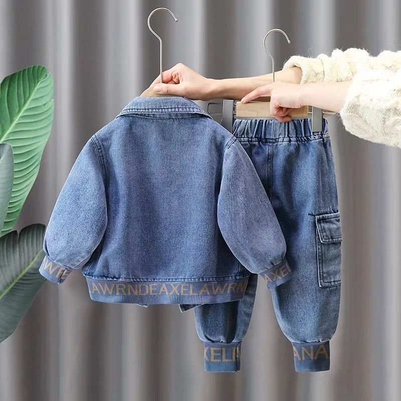 A Boys' Denim Suit Spring Clothing Foreign Style Spring and Autumn Baby Handsome Boy Children's Fried Street Two-piece Set Men's Treasure Children's Clothing