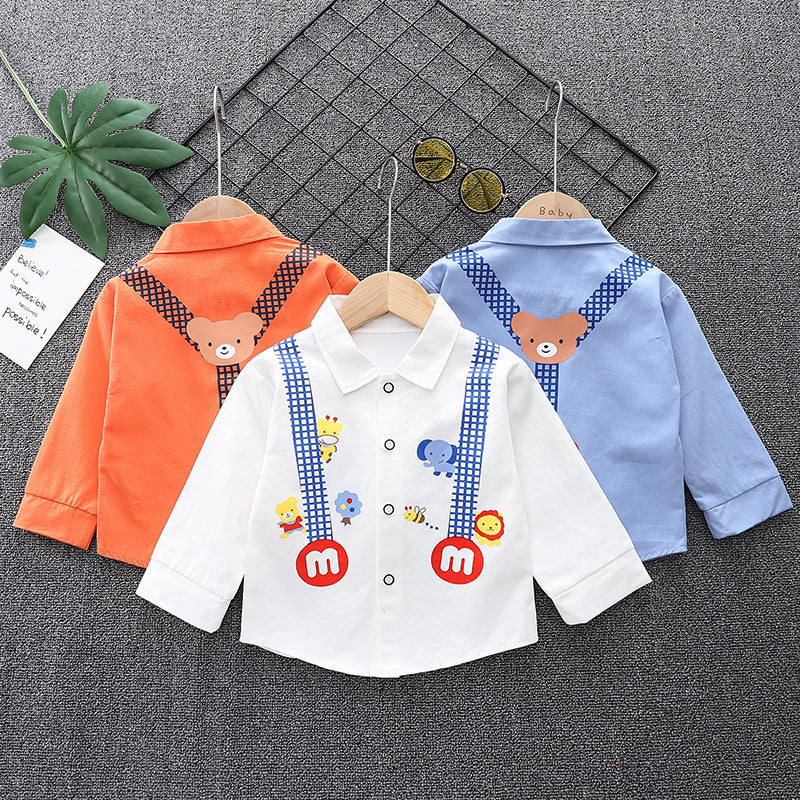 Camisa de solapa interior para niños, nueva primavera, manga larga, ropa de abrigo informal versátil para niños, 0,3 kg 