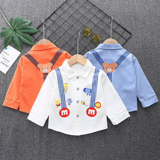 Spring New Boys Inner Lapel Shirt Long sleeved Boys Versatile Casual Outwear Top 0.3kg