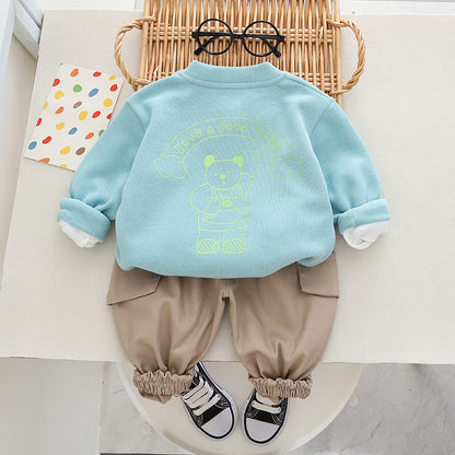 A boys set long sleeved spring and autumn clothing new children's cool and handsome three piece set children's spring clothing trend casual children's clothing 0.25KG