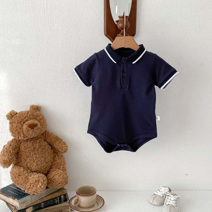 Ropa de niño, camisa polo de manga corta de verano, bolsa, pedo, ropa, mono de bebé, solapa de bebé, traje de escalada de algodón de un año 