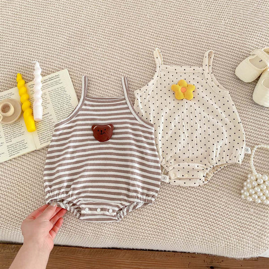 Mono de verano de estilo coreano para bebés, para niños y niñas, chaleco sin mangas con dibujos animados, traje para gatear para recién nacidos, mono ajustado 