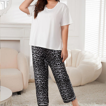 A European and American cross-border large-size women's loungewear set 100kg over size lady  thin simple casual pajamas women's two-piece set