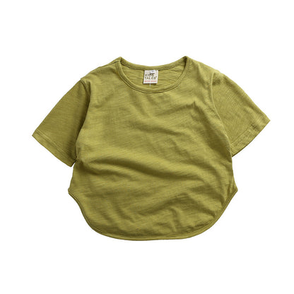 Ropa para niños Camiseta de verano Camiseta de manga corta para niños Camiseta de color caramelo Versión coreana Camiseta holgada de forma ancha para niños y niñas 