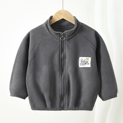 A Children's jacket fleece autumn and winter boys and girls double-sided fleece stand-up collar zipper medium and older children's tops warm children's clothing wholesale