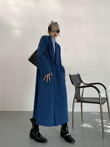 A autumn and winter new ins trendy Internet celebrity high retro British style medium long knee suit trench coat women