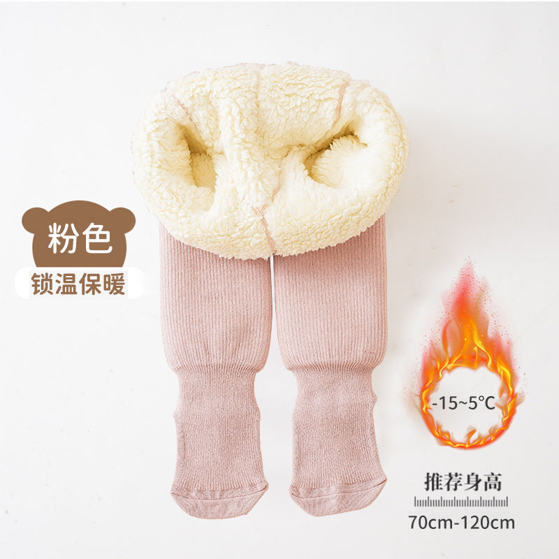 A girls pantyhose autumn and winter children's leggings fleece thickened northeast lamb fleece baby pantyhose baby wear