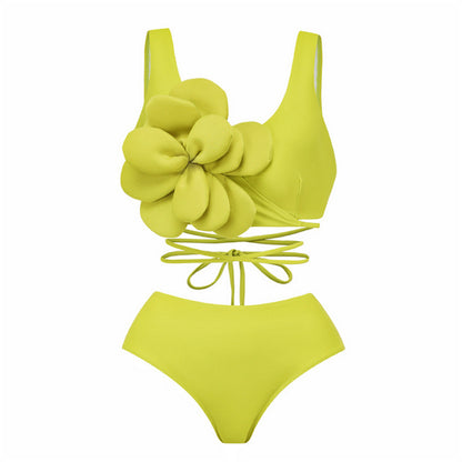 A three-dimensional flower European and American solid color bikini sexy strap cross-border foreign trade 2024 new bikini three-piece wholesale