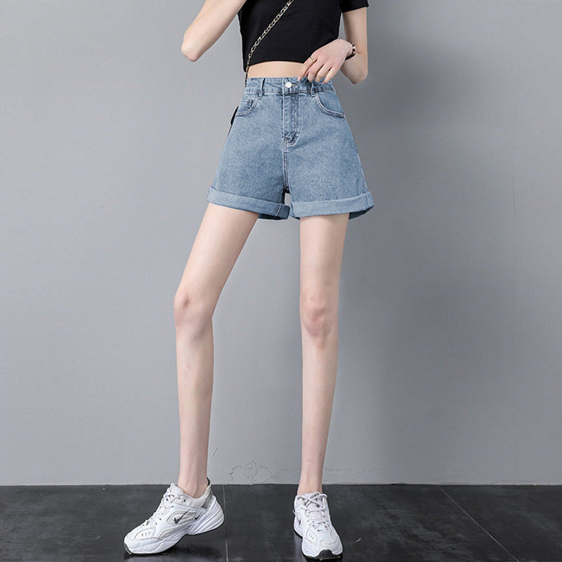 A 608 denim shorts women's summer 2024 new high waist thin loose a word small wide leg hot pants