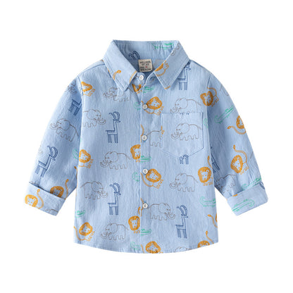 Spring and autumn new style boys' long-sleeved cotton shirts children's baby Korean style foreign trade shirts