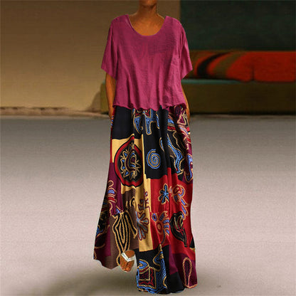 Ethnic style printed cotton and linen skirt fashionable summer ol temperament women's suit a-line skirt dress