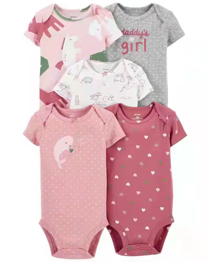 Summer baby jumpsuit short sleeved 5-piece set for male and female babies, exporting high-end hip-hop pants, A-class cotton suspenders for foreign trade